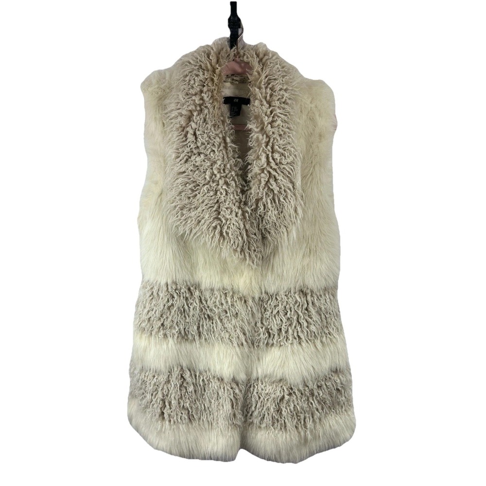 H&M Mixed Faux Fur Vest S Faux Mongolian Lamb Shearling Style Glam Mob Wife Boho